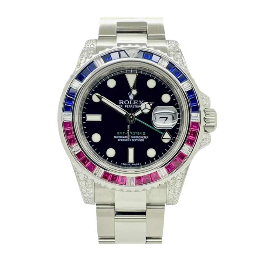 Gmt-master ii custom black diamond set dial 40mm