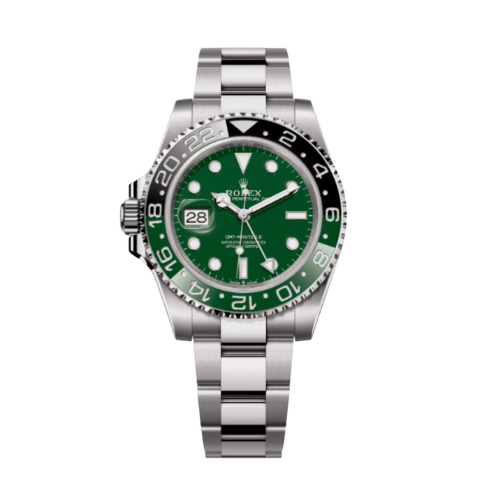 Gmt-master ii sprite lefty white gold green dial 40mm