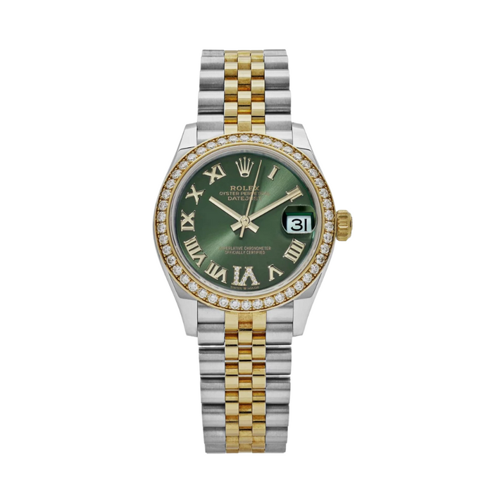 Date just ladies yellow gold green roman dial 31mm