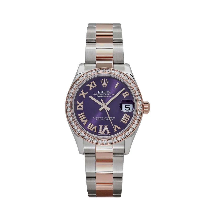 Date just ladies rose gold aubergine purple dial 31mm