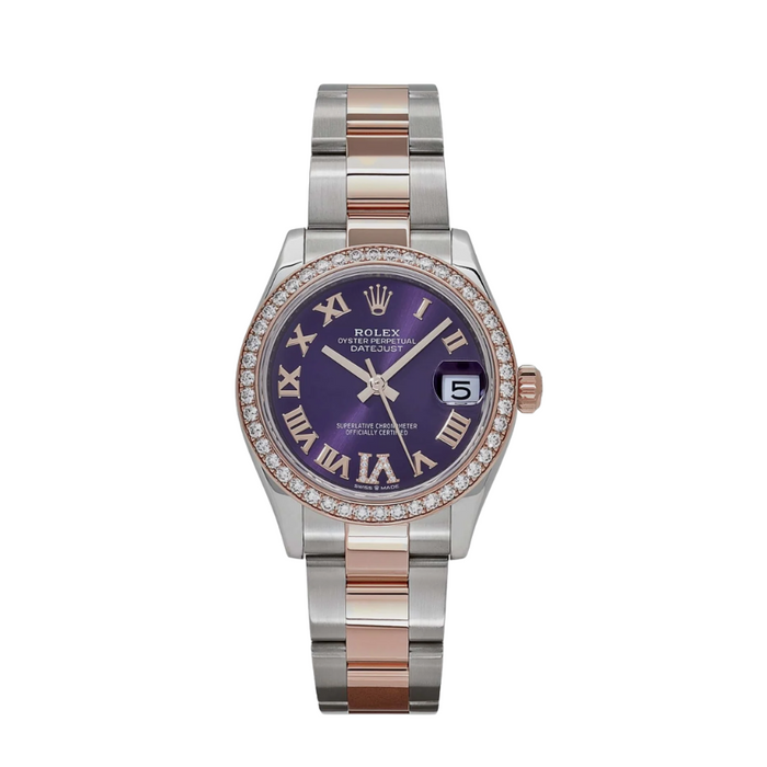 Date just ladies rose gold aubergine purple dial 31mm