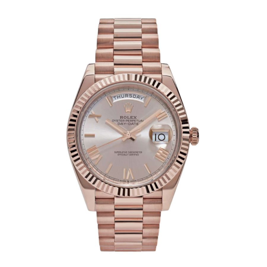Day-date rose gold sundust roman dial 40mm