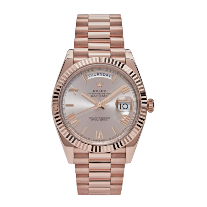 Day-date rose gold sundust roman dial 40mm