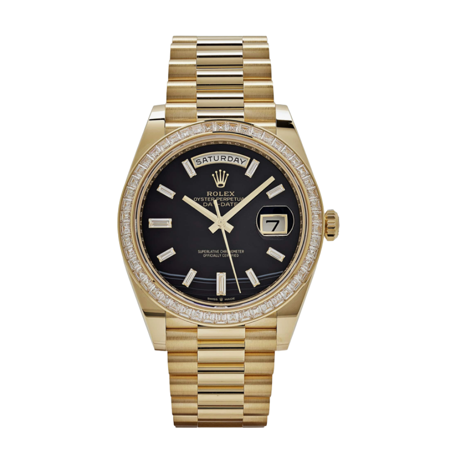Day-date yellow gold baguette diamond dial 40mm