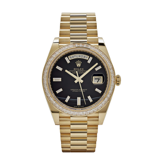 Day-date yellow gold baguette diamond dial 40mm