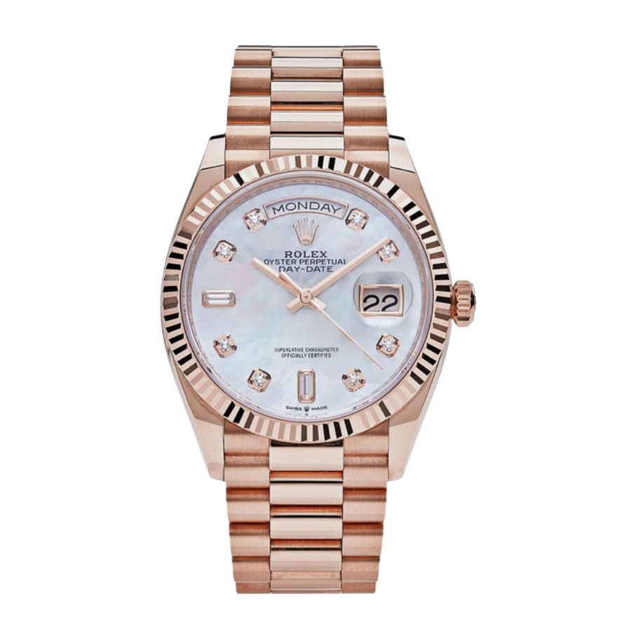 Day-date rose gold mother of pearl diamond dial 36mm