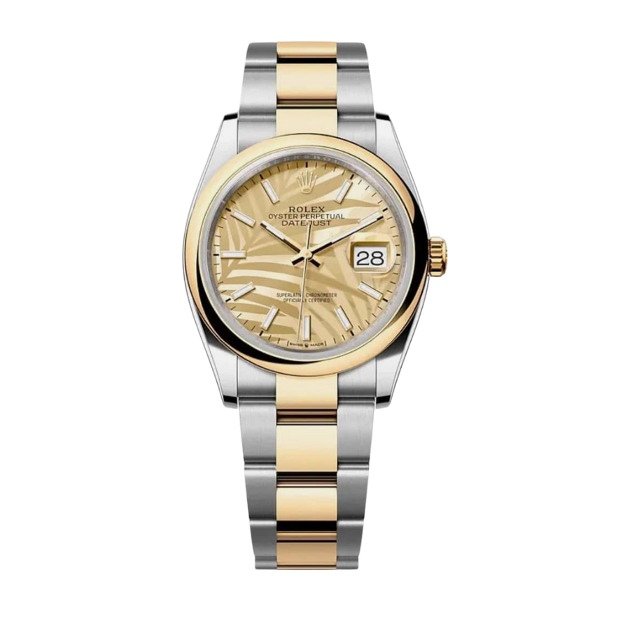 Date just yellow gold palm motif dial 36mm