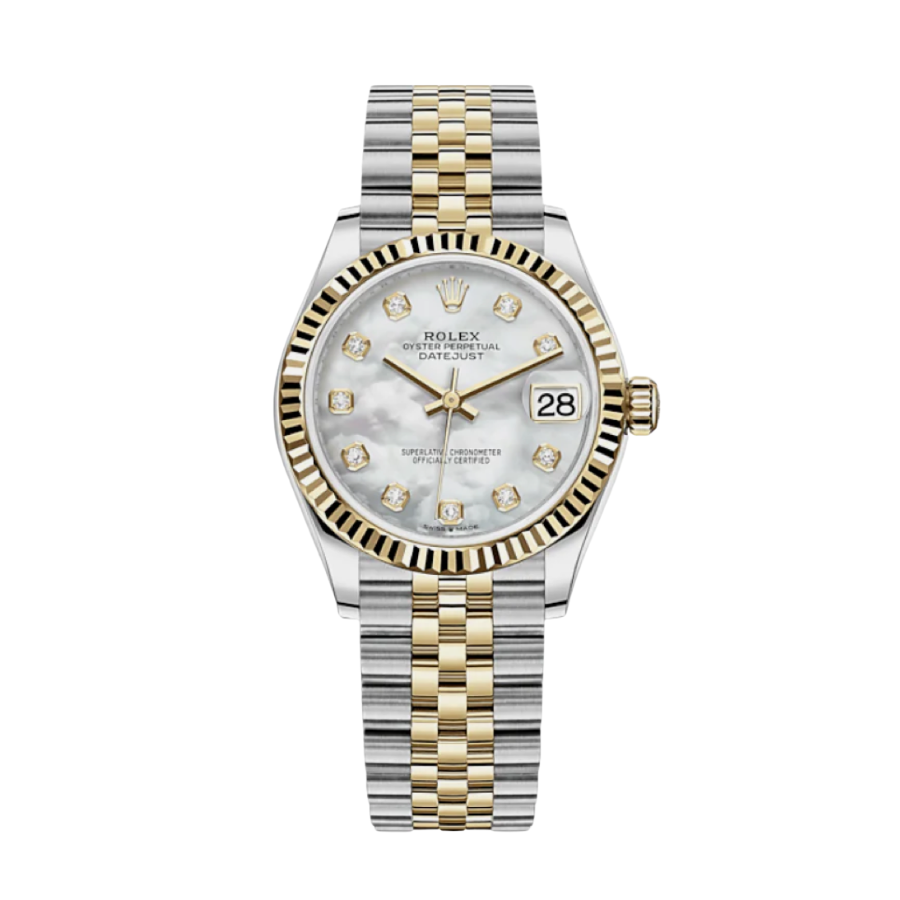 Date just ladies yellow gold mother of pearl diamond dial 31mm