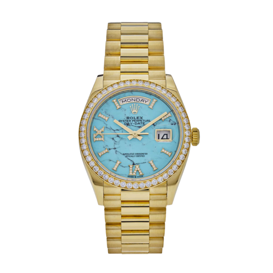 Day-date yellow gold turquoise diamond dial 36mm