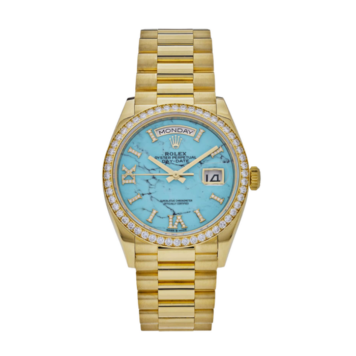 Day-date yellow gold turquoise diamond dial 36mm