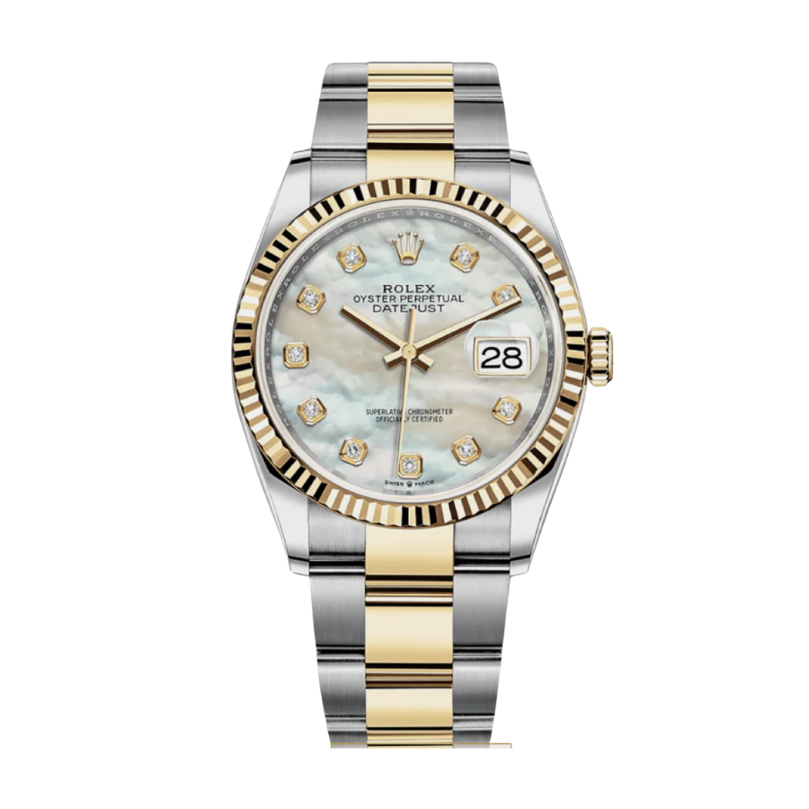 Date just yellow gold mother of pearl diamond dial 36mm