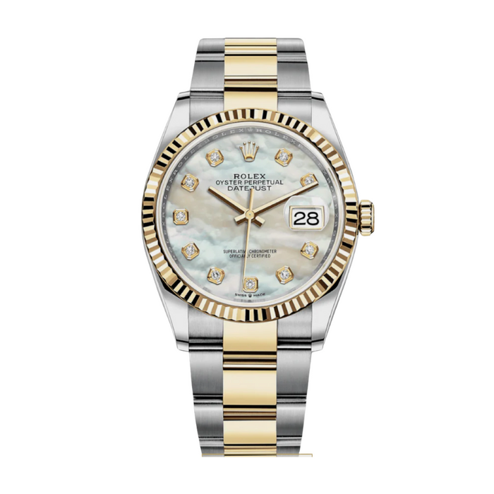 Date just yellow gold mother of pearl diamond dial 36mm